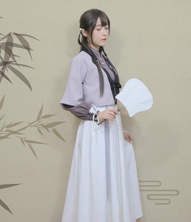 改良版清新唯美汉服，绣花褙子汉服图片