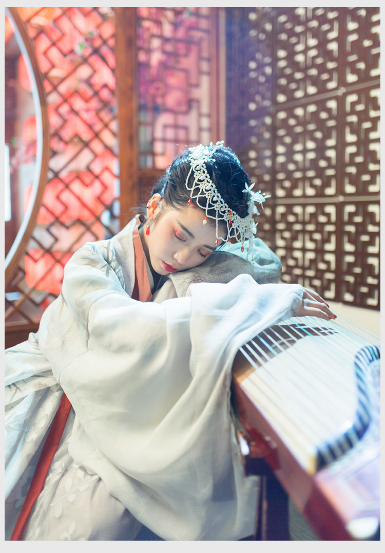 魏晋风交领齐腰襦裙汉服，古风印花雪纺汉服