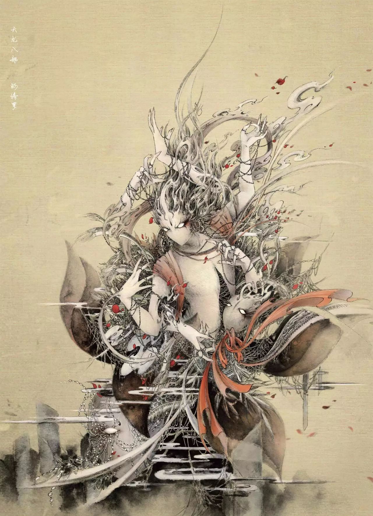 古典唯美插画：杉泽的中国风水墨百鬼图插画