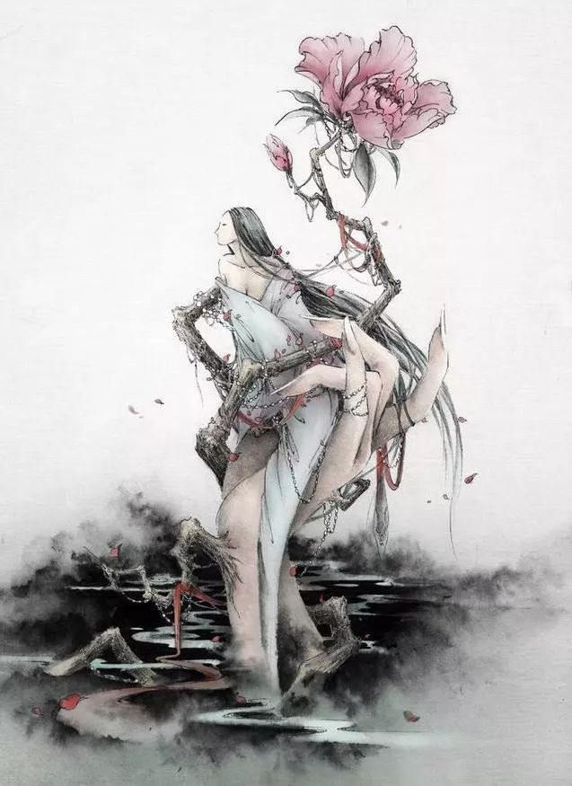 古典唯美插画：杉泽的中国风水墨百鬼图插画