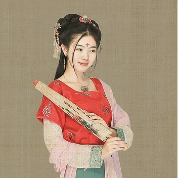 古典牡丹带伞团扇女生头像，唯美古风真人头像