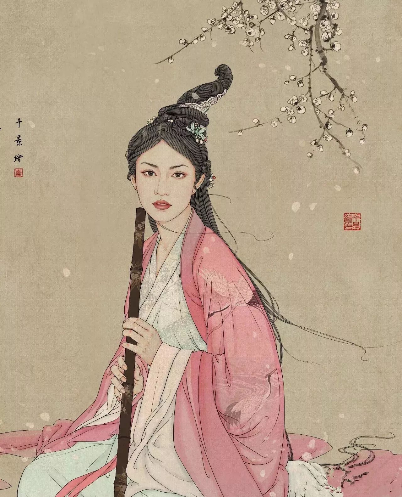 惊艳手绘插画：古风线条画出女子极致的美