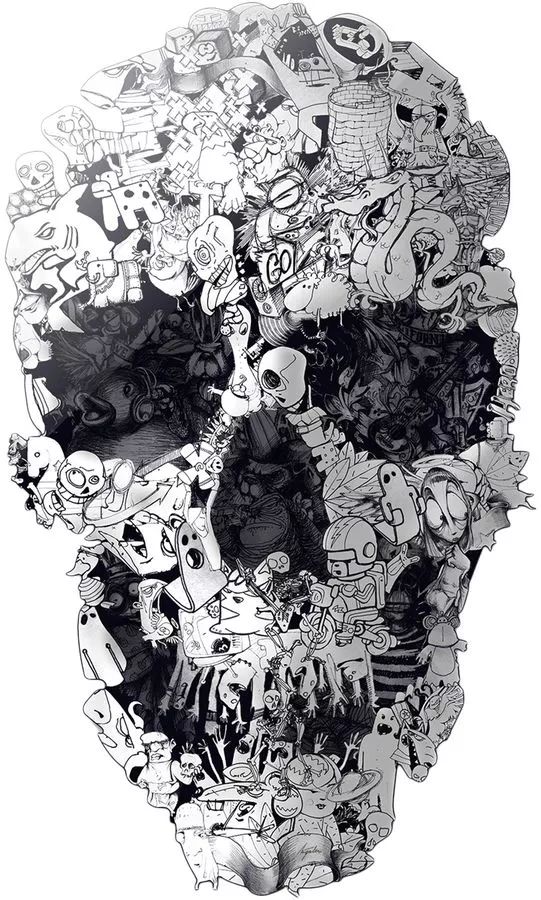 一组手绘骷髅头插画，犹如带刺的玫瑰！