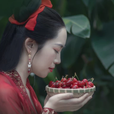樱桃红衣古风头像，娇艳美人!