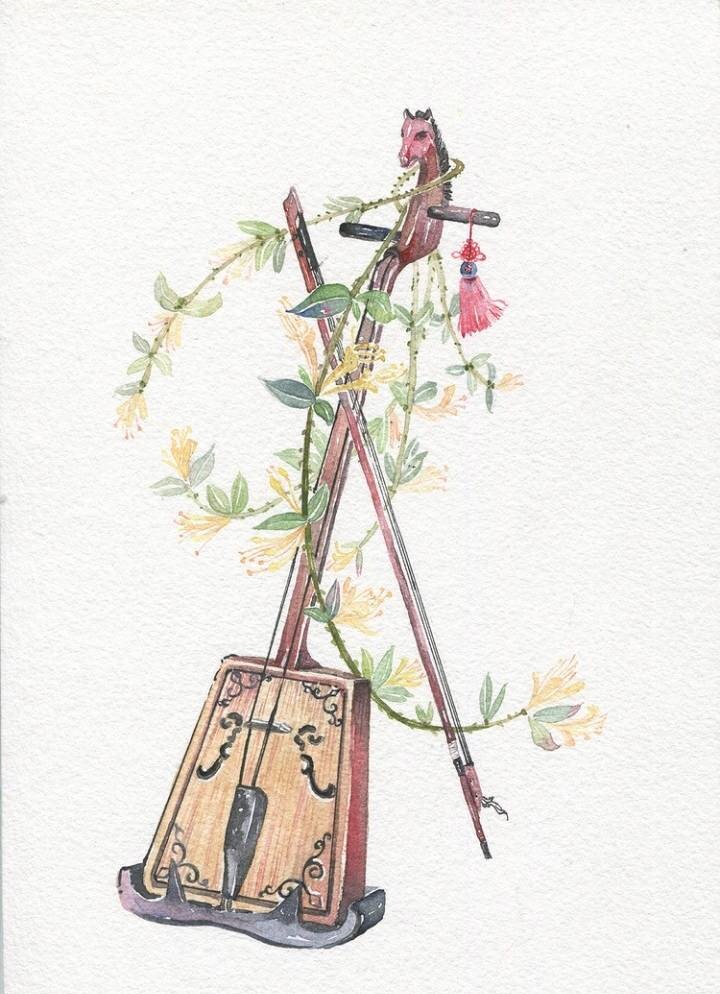 9款唯美古风图片：一组古风乐器插画！