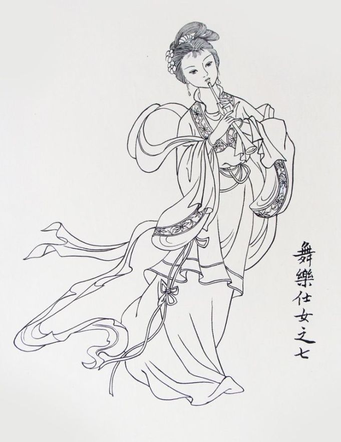 金童玉女白描图片图片