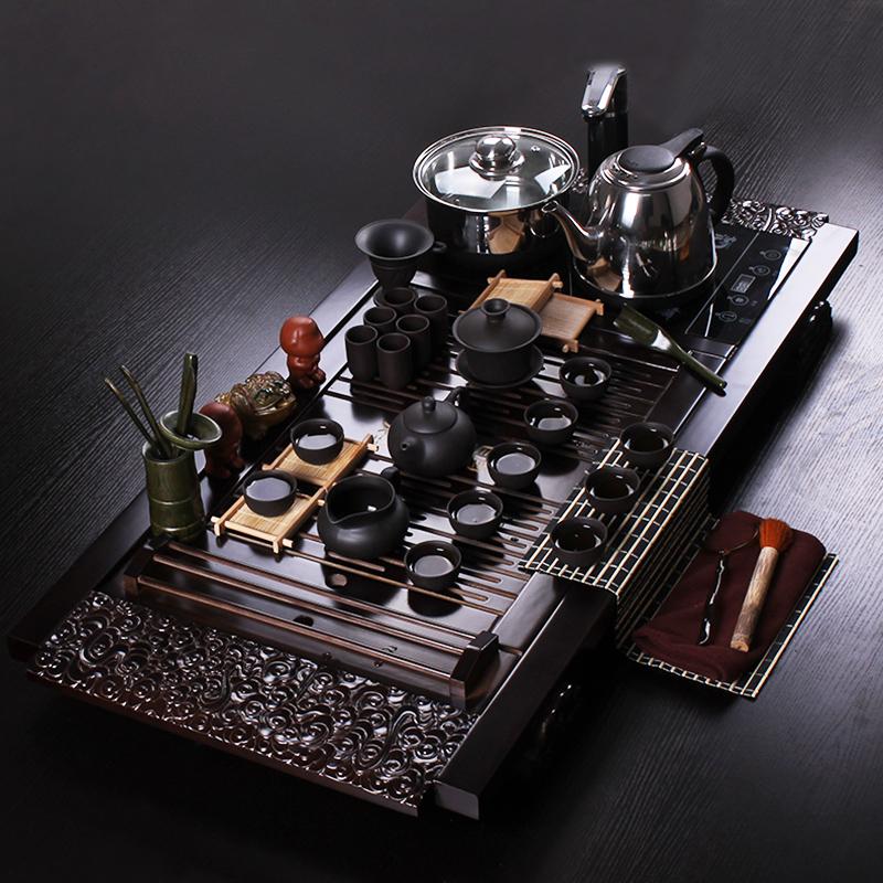 紫砂汝窑陶瓷实木茶盘图片3