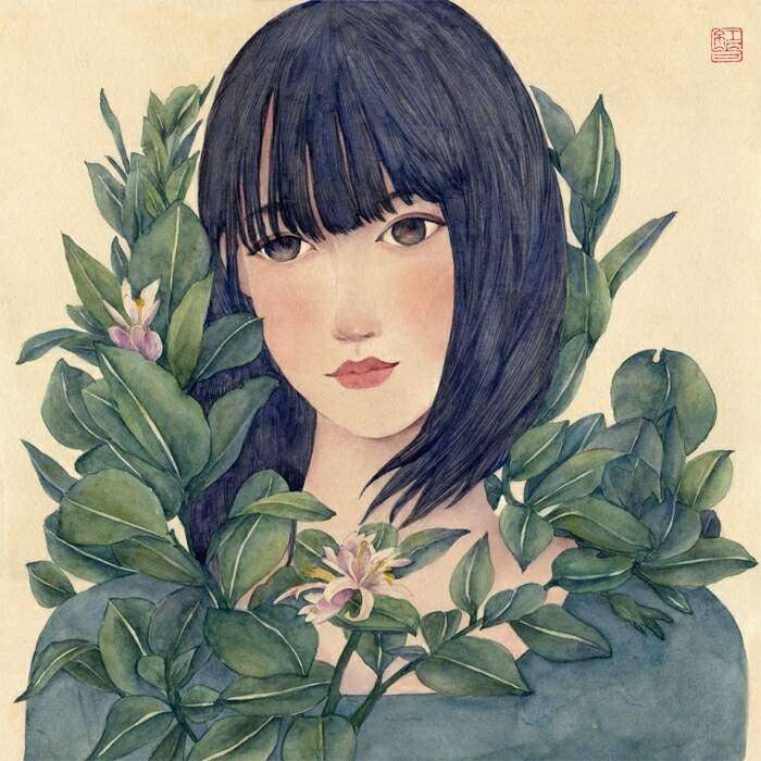 一组女孩手绘插画