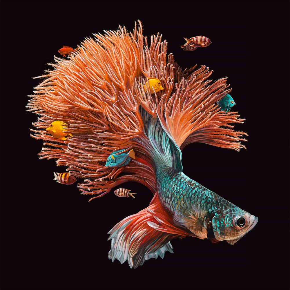 鱼和珊瑚：Lisa Ericson超现实主义绘画作品