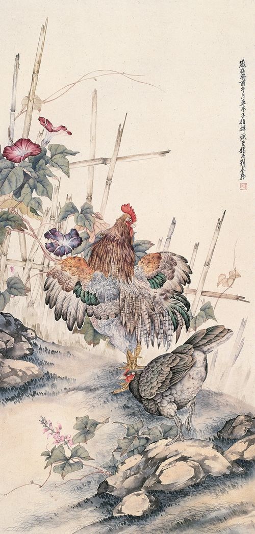 刘奎龄画鸡作品