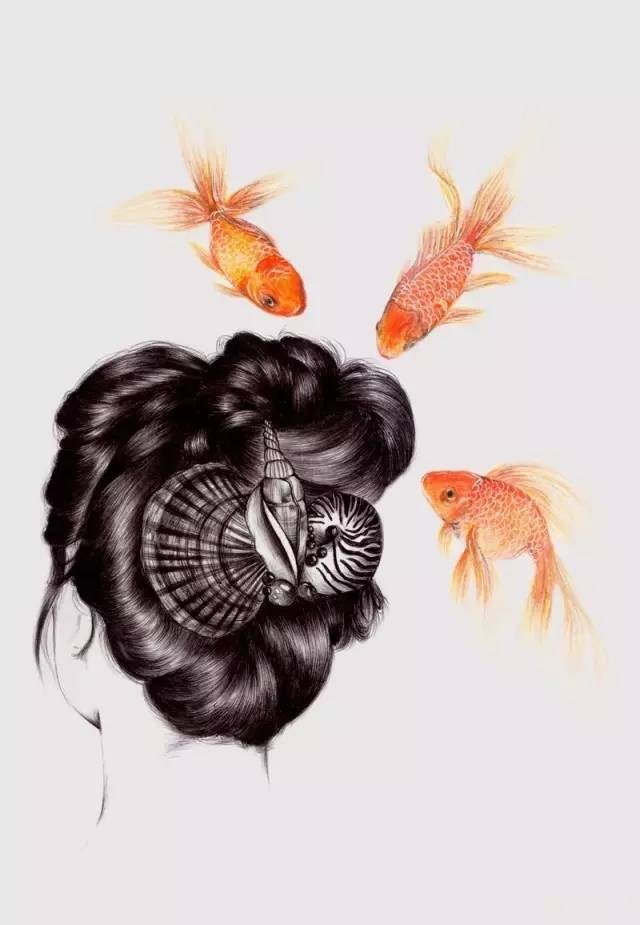 细腻柔和的花鸟虫鱼和美女插画
