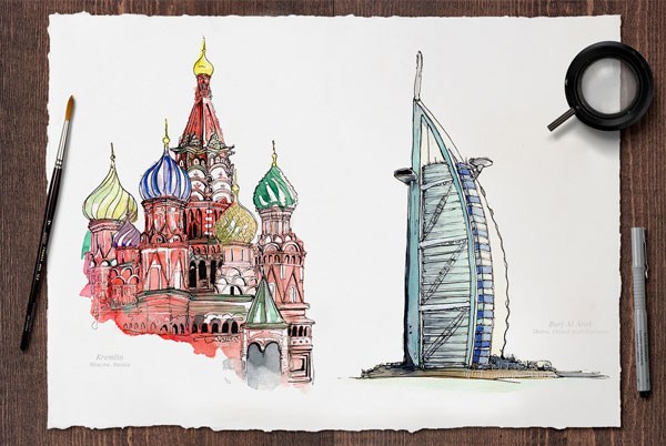 40个世界著名古迹水彩插画欣赏
