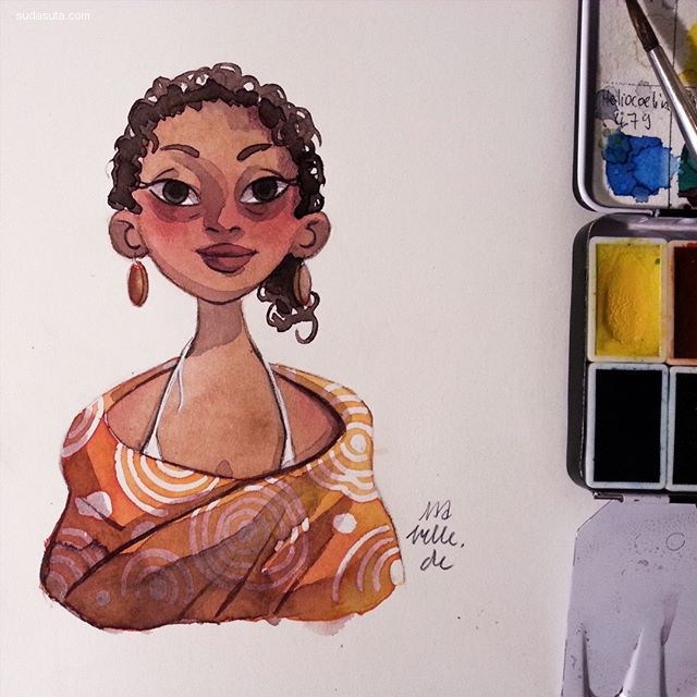手绘水彩卡通人物插画