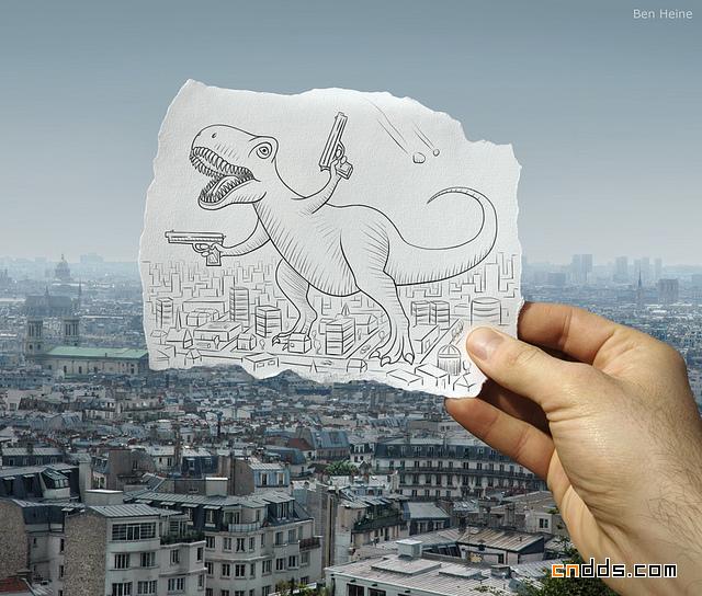 融入照片的素描画