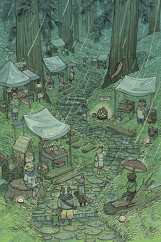 治愈系插画：温柔的森林