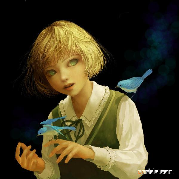 迷惑眼神的空洞少女插画设计