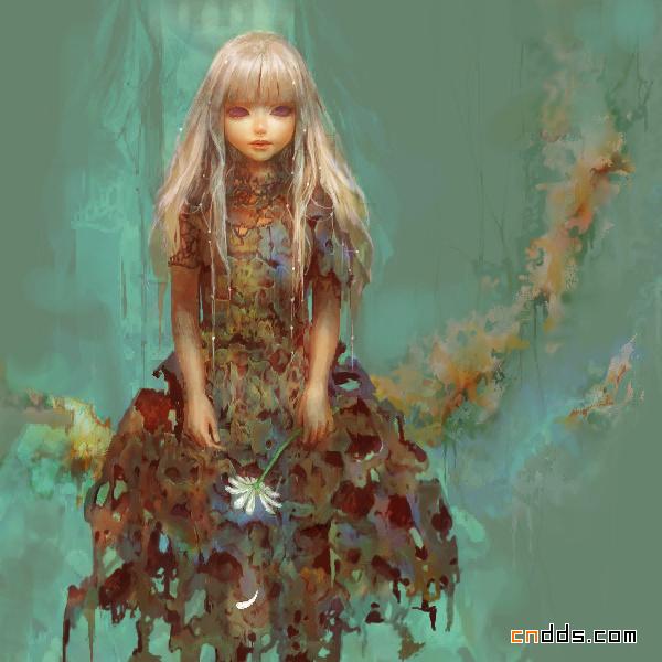 迷惑眼神的空洞少女插画设计