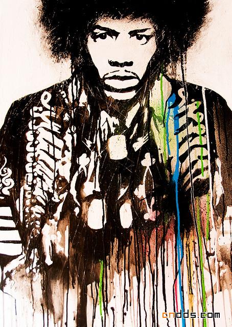 人物插画欣赏：电吉他大师Jimi Hendrix