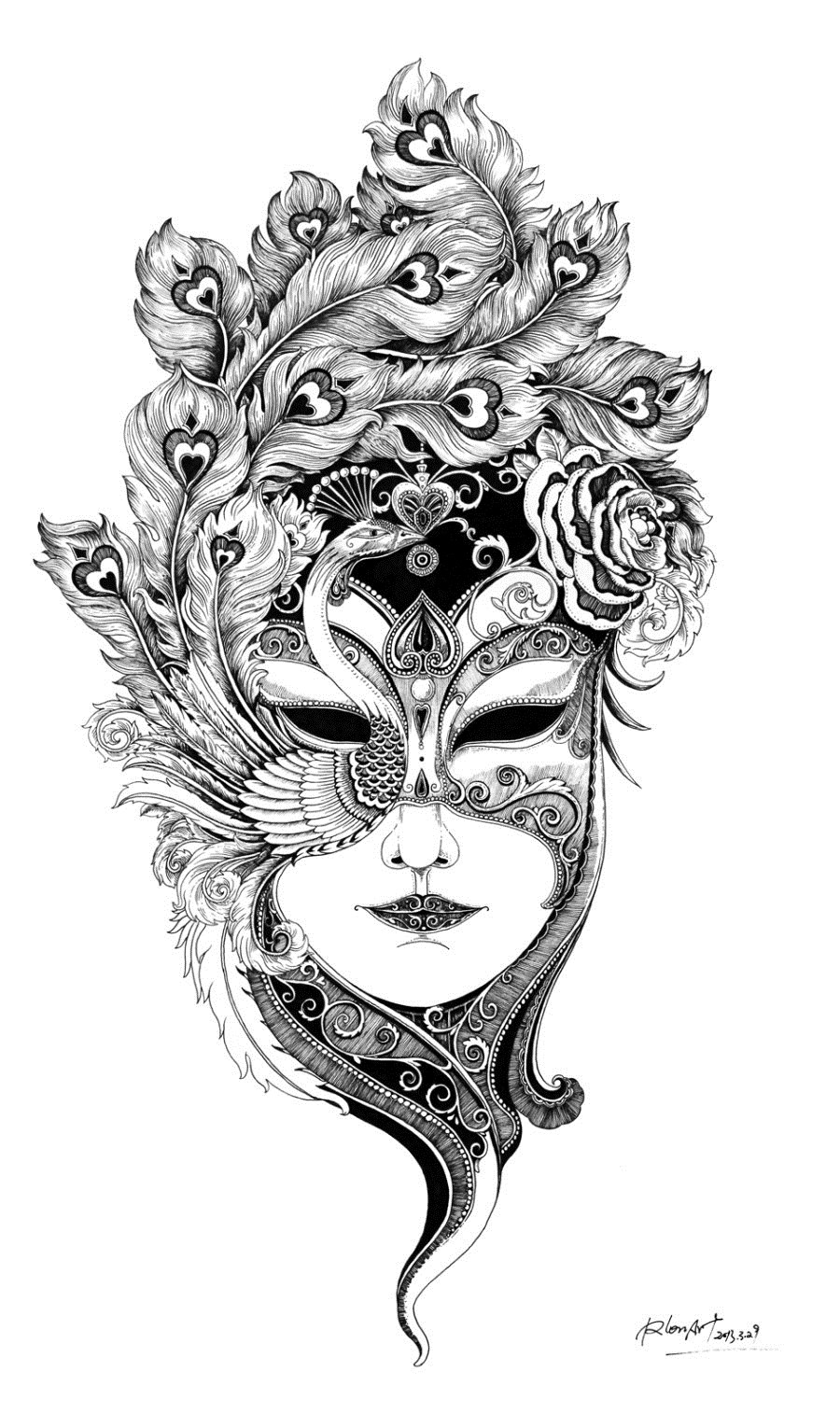 插画作品女人面具
