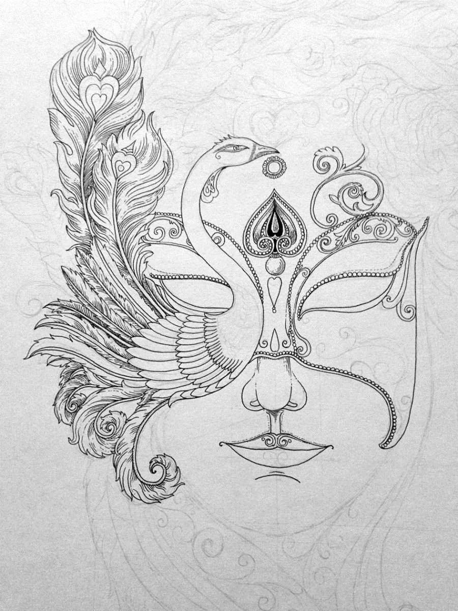 插画作品女人面具