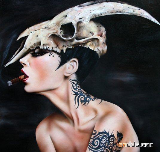 阴沉昏暗的人物肖像插画