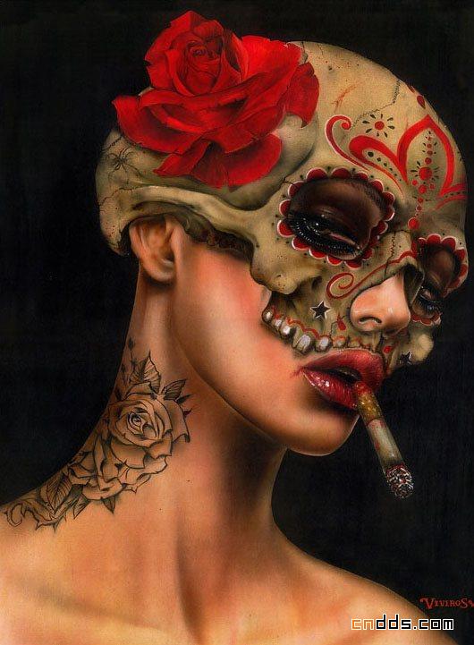 阴沉昏暗的人物肖像插画