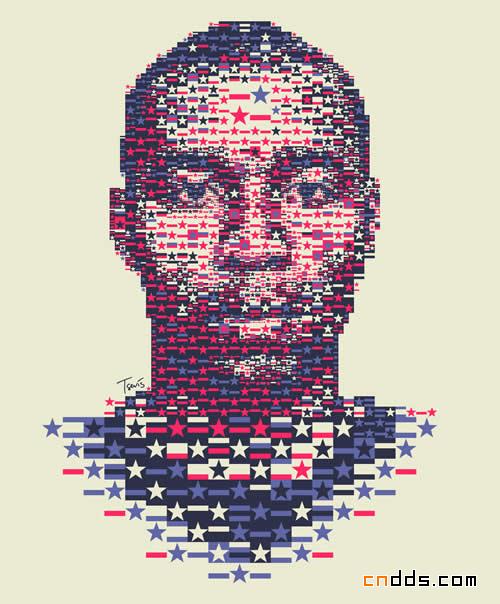 Charis Tsevis马赛克肖像插画