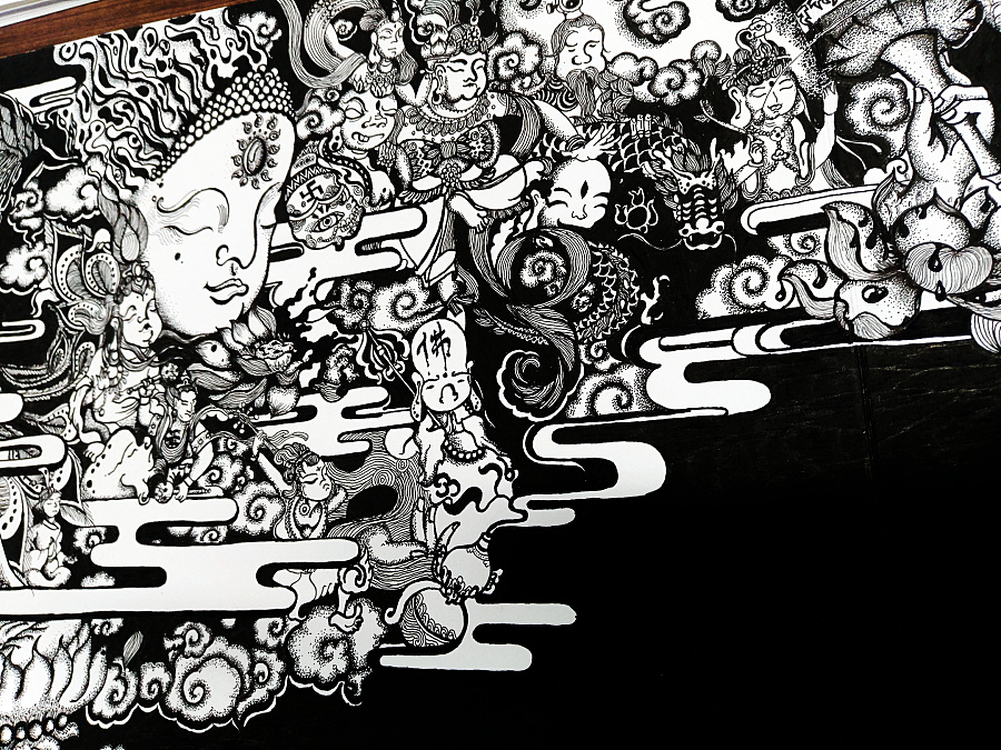 查看《降龙——黑白插画  中国风  龙》原图，原图尺寸：2160x1620