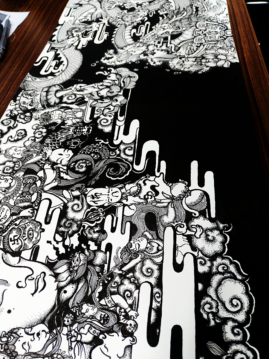 查看《降龙——黑白插画  中国风  龙》原图，原图尺寸：1620x2160