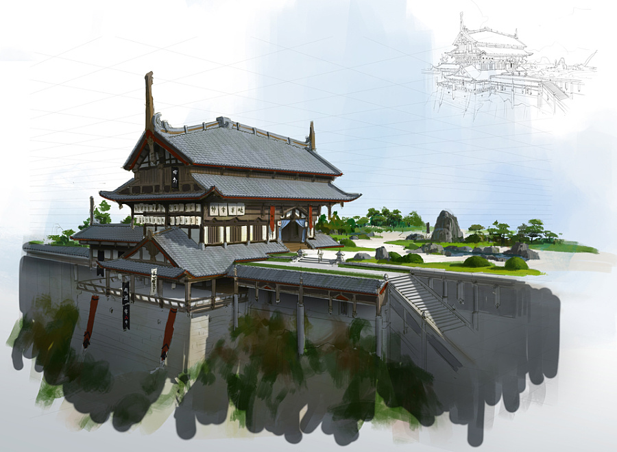 艺数绘讲师洛克猴（杜震）中国风建筑课堂范画