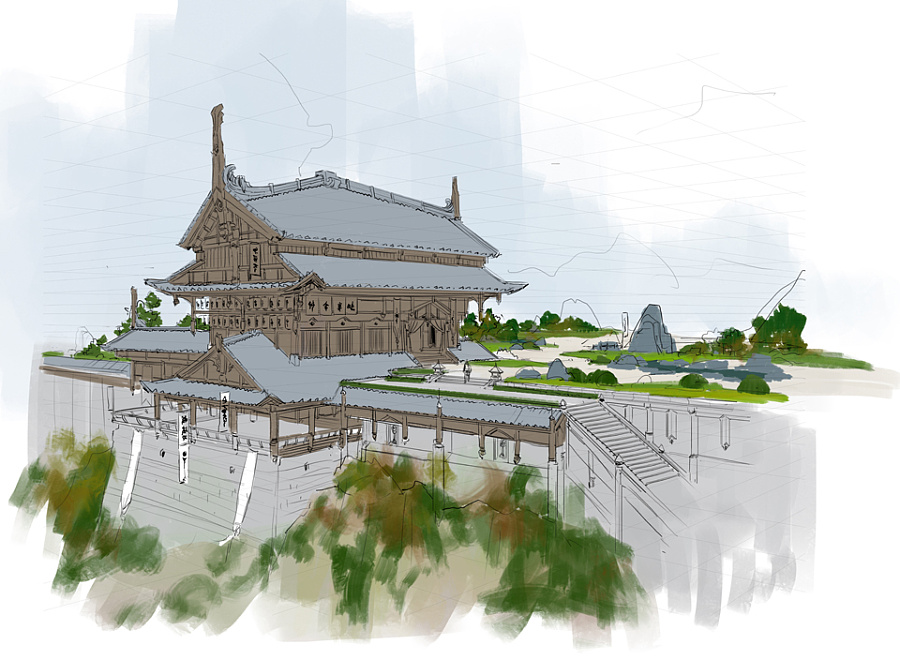 艺数绘讲师洛克猴（杜震）中国风建筑课堂范画