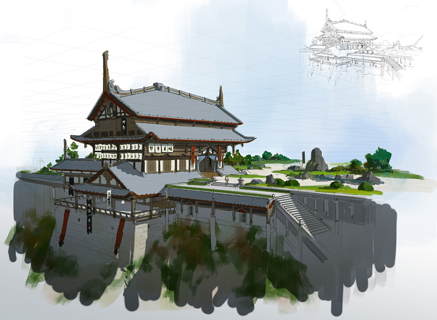 艺数绘讲师洛克猴（杜震）中国风建筑课堂范画