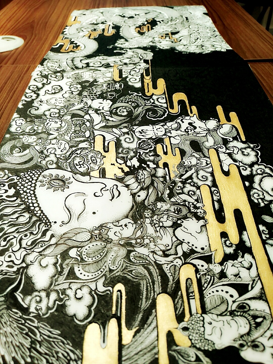 查看《中国风系列长卷   手绘    黑白   纹身  插画 》原图，原图尺寸：1080x1440