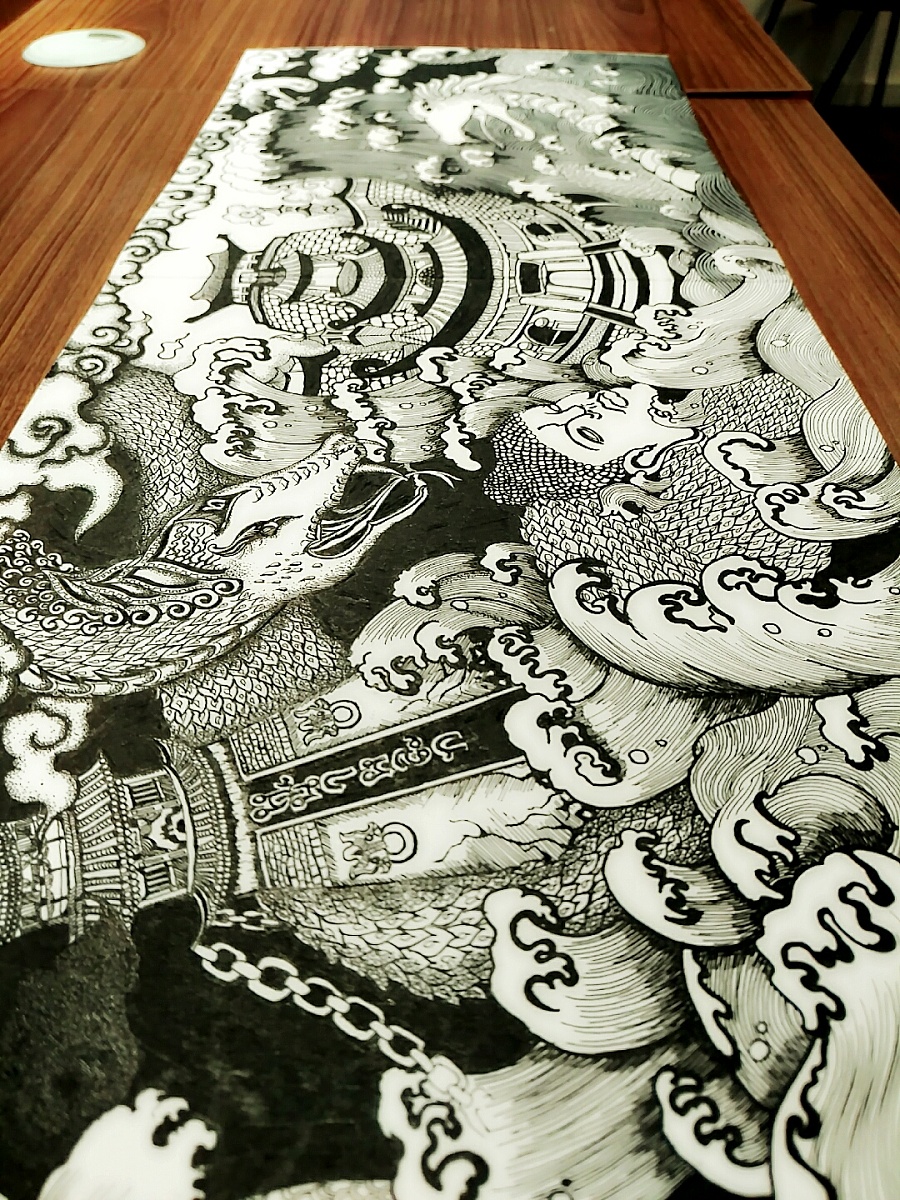 查看《中国风系列长卷   手绘    黑白   纹身  插画 》原图，原图尺寸：1080x1440