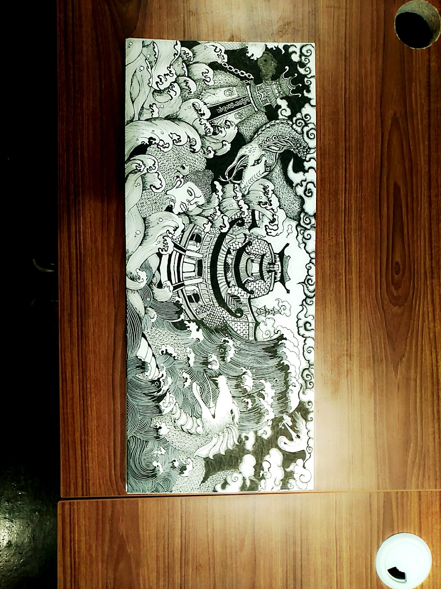 查看《中国风系列长卷   手绘    黑白   纹身  插画 》原图，原图尺寸：1080x1440