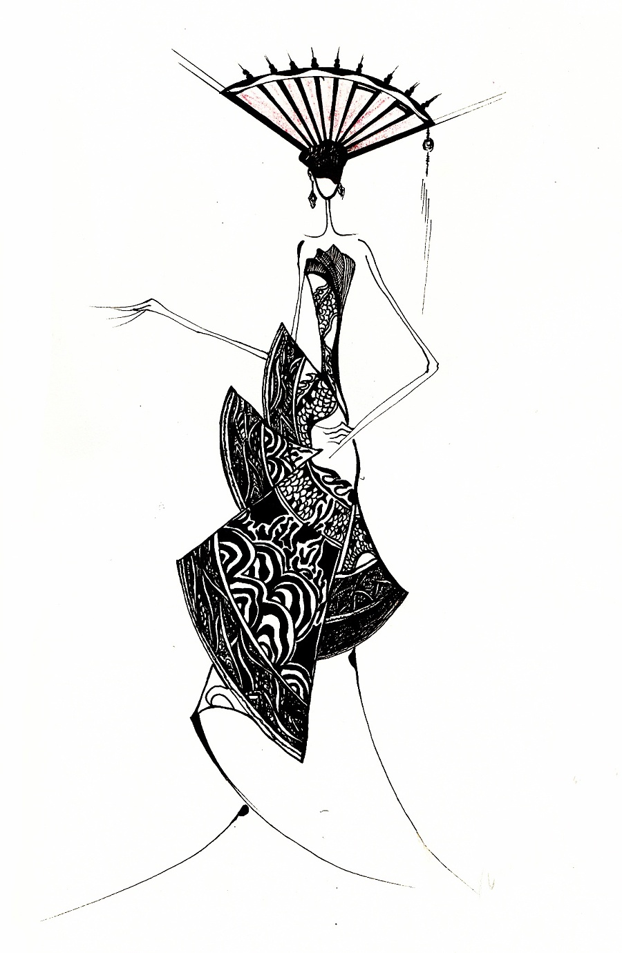 中国风折扇美女插画图