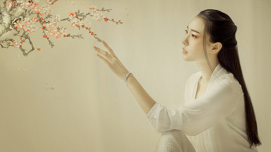 中国风工笔画人像修图