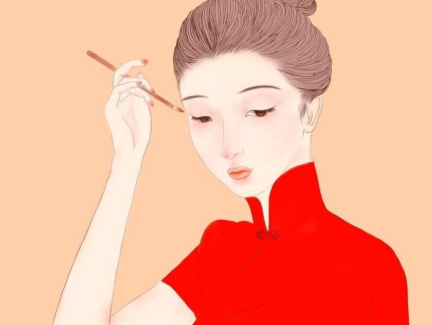 中国风插画-素手画娥眉