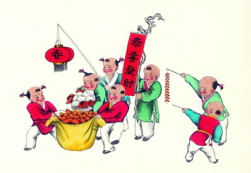 线描古代儿童玩耍图（二）