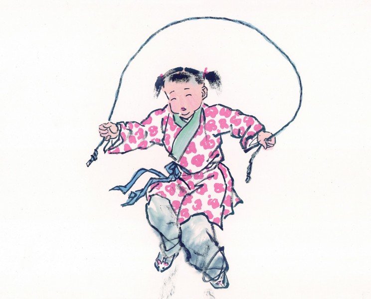 线描古代儿童玩耍图（二）