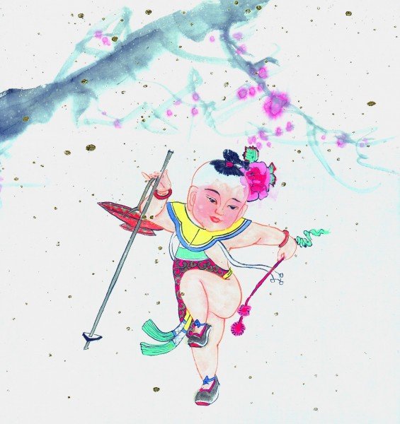 线描古代儿童玩耍图（一）