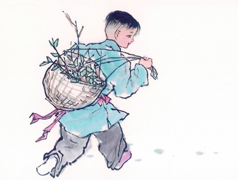 线描古代儿童玩耍图（一）