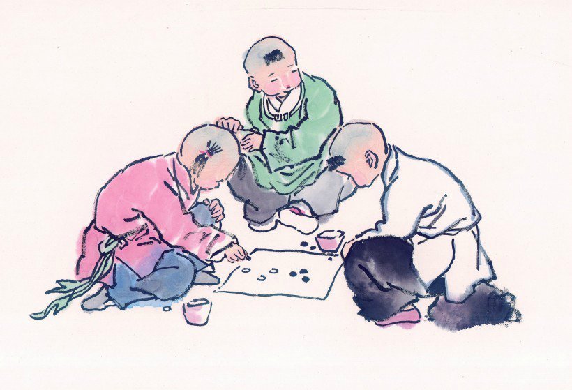 线描古代儿童玩耍图（一）