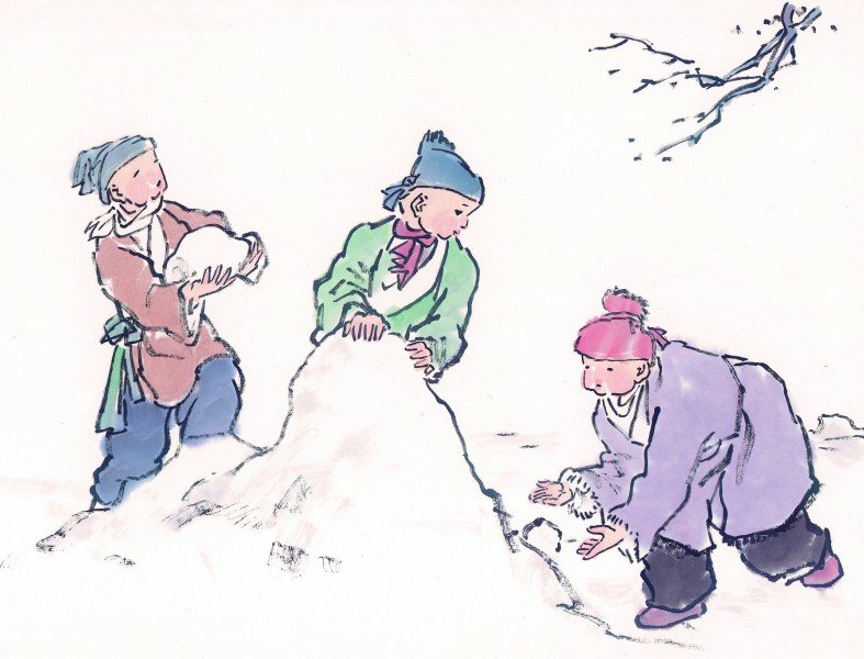 线描古代儿童玩耍图（一）