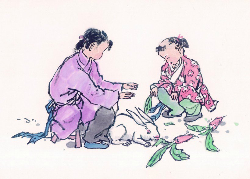 线描古代儿童玩耍图（一）