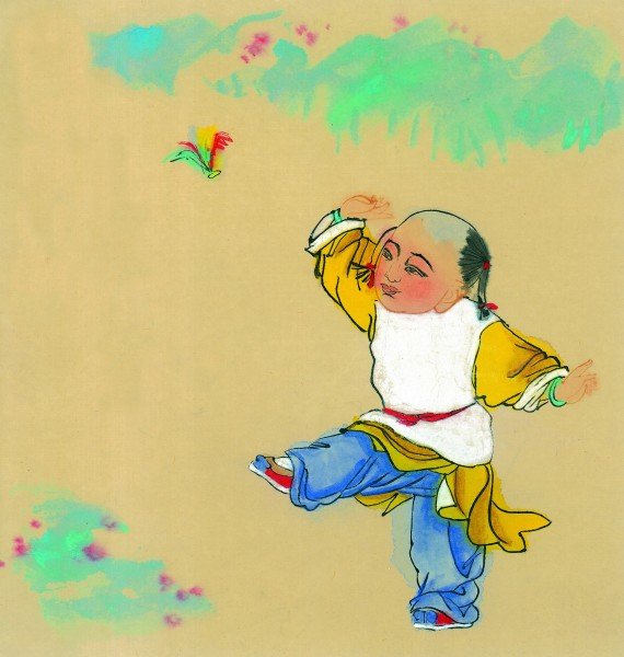 线描古代儿童玩耍图（一）