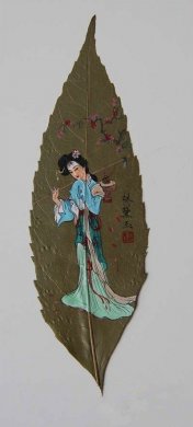 树叶画金陵十二钗创意作品 