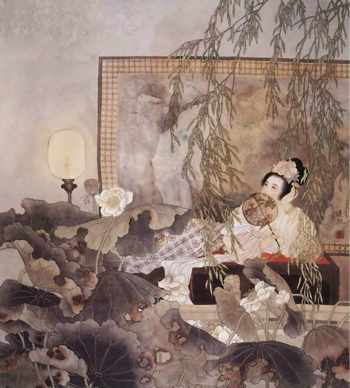 彭连熙的工笔画《爱莲人》系列作品