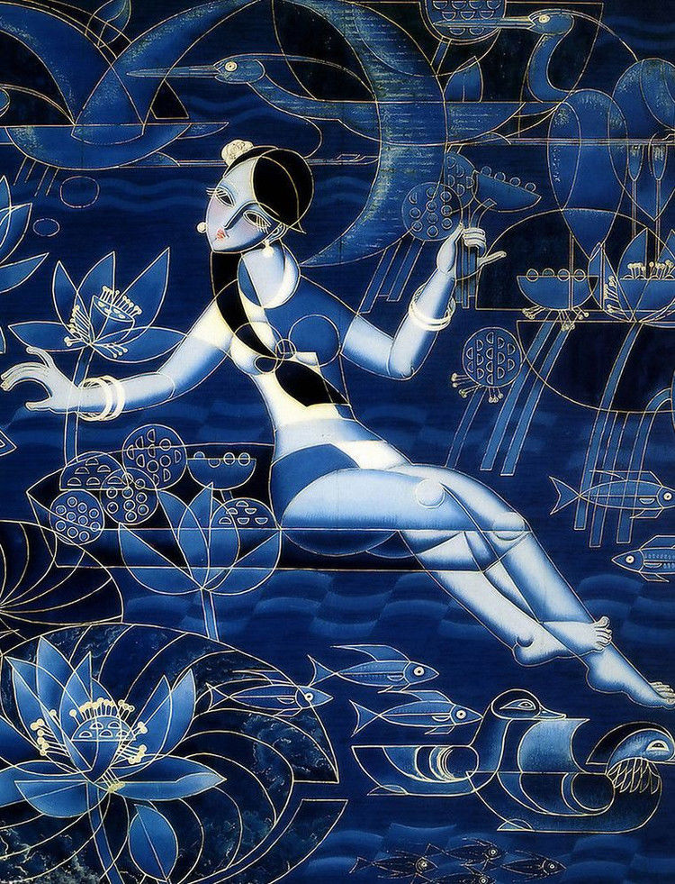 中国传统重彩艺术画作品
