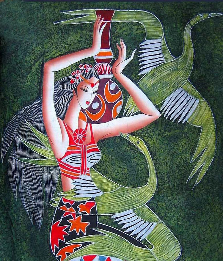 中国传统重彩艺术画作品